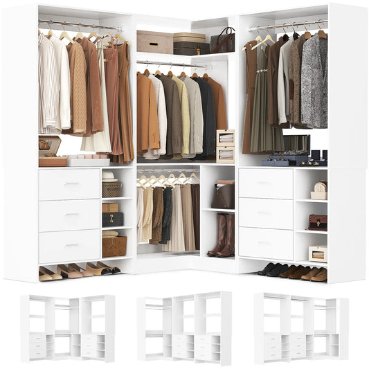 Closet System with 6 Drawers, 4 Hanging Rods & Corner Tower