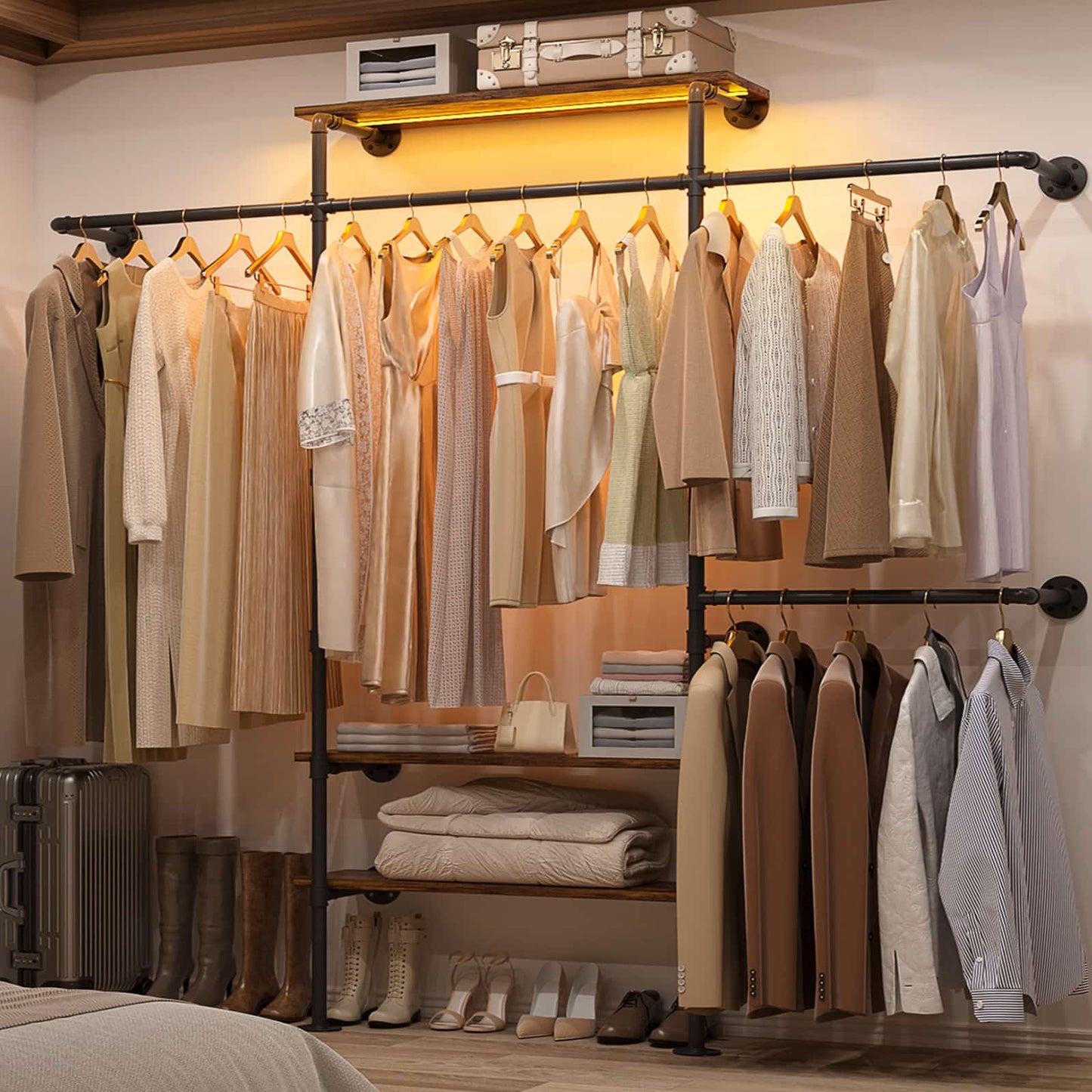 Industrial Pipe Clothing Rack, Reversible 7.25FT Wall Mounted Clothes Rack