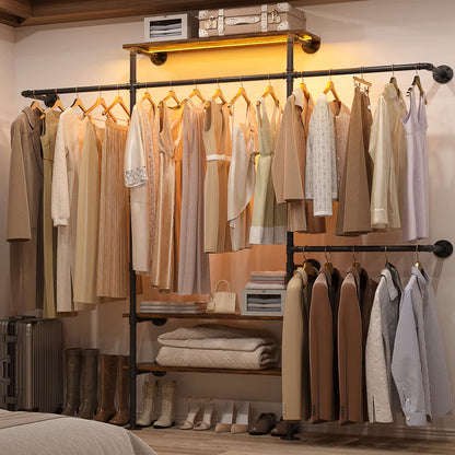 Industrial Pipe Clothing Rack, Reversible 7.25FT Wall Mounted Clothes Rack
