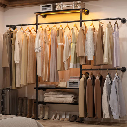Industrial Pipe Clothing Rack, Reversible 7.25FT Wall Mounted Clothes Rack