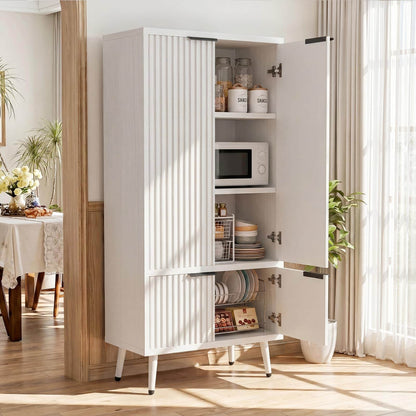 51.2" Freestanding Storage Cabinet with 4 Fluted Doors, Adjustable Shelves & Raised Legs - Wobble-Free Organizer for Bathroom, Kitchen, Living Room