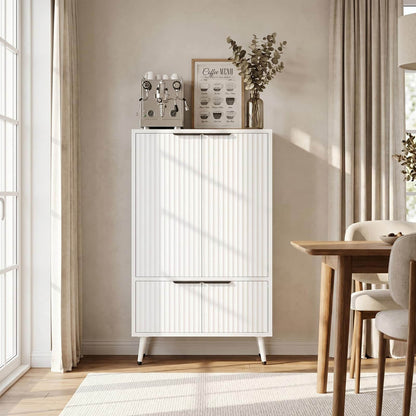 51.2" Freestanding Storage Cabinet with 4 Fluted Doors, Adjustable Shelves & Raised Legs - Wobble-Free Organizer for Bathroom, Kitchen, Living Room