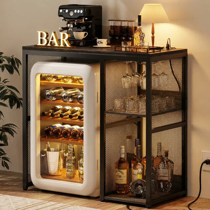 Mini Fridge Cabinet with Power Outlet, Coffee Bar Cabinet with Mini Fridge Space