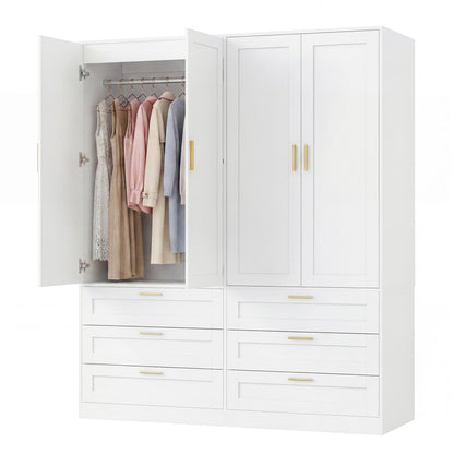Double Armoire Wardrobe Closet Set - 71" Tall 2-in-1 Storage Cabinets with 6 Drawers, 2 Hanging Rods, 20" Extra Depth, Soft-Close Hinges & Metal Handles