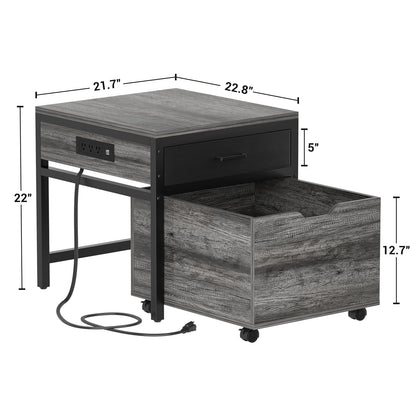 Mini Fridge Stand with Drawer Storage & Sockets, Heavy Duty Mini Refrigerator table with Rolling Cabinet