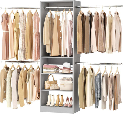 20.5-120'' W Closet Organizer System with 5 Hanging Rods, Shelving Tower