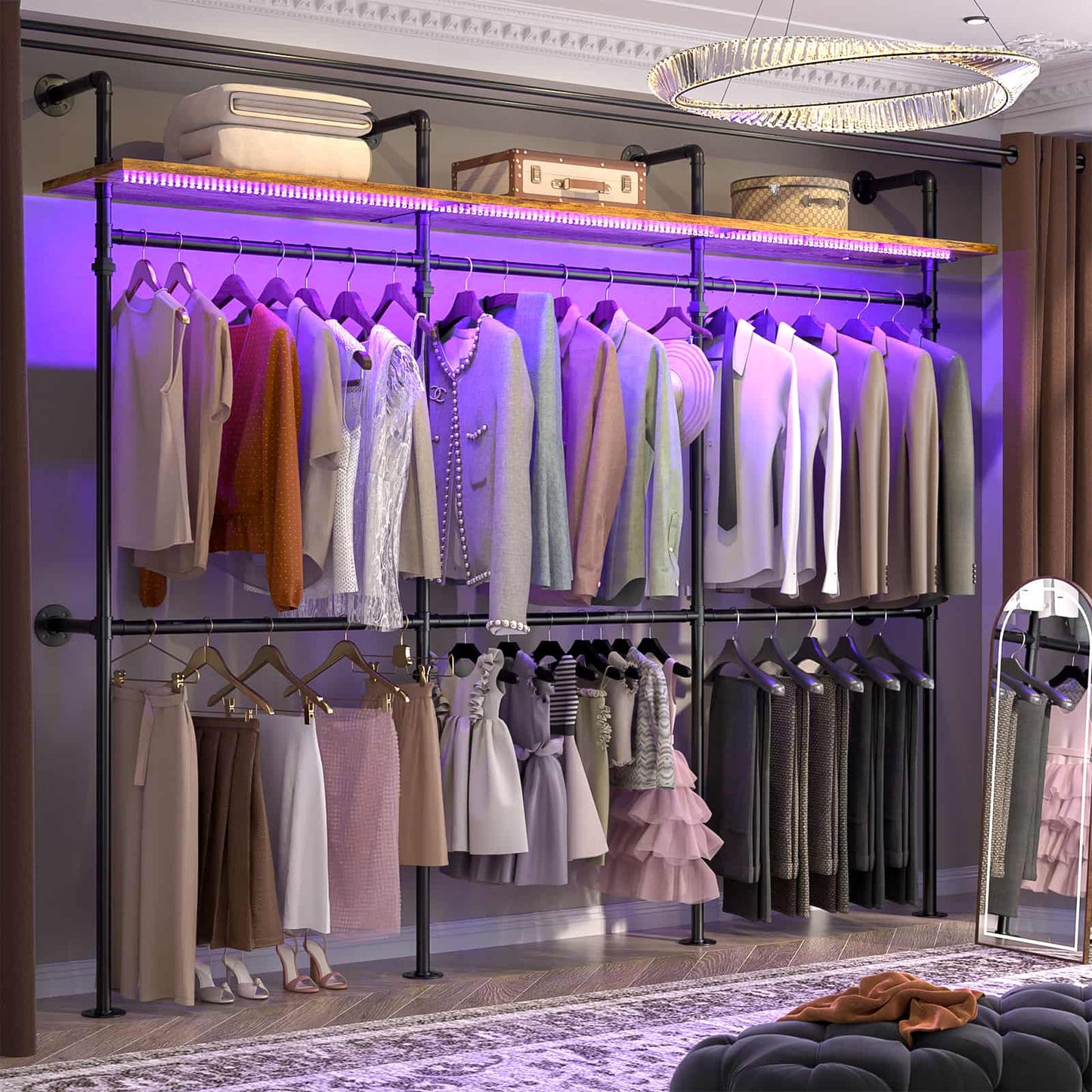 Industrial Pipe Clothing Rack, Heavy Duty Garment Rack