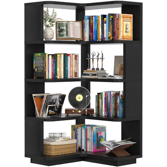 5-Tier Corner Bookshelf, Freestanding L-Shaped Etagere Bookcase with Safety Baffle, Multi-Purpose Display Shelf Stand