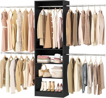 20.5-120'' W Closet Organizer System with 5 Hanging Rods, Shelving Tower