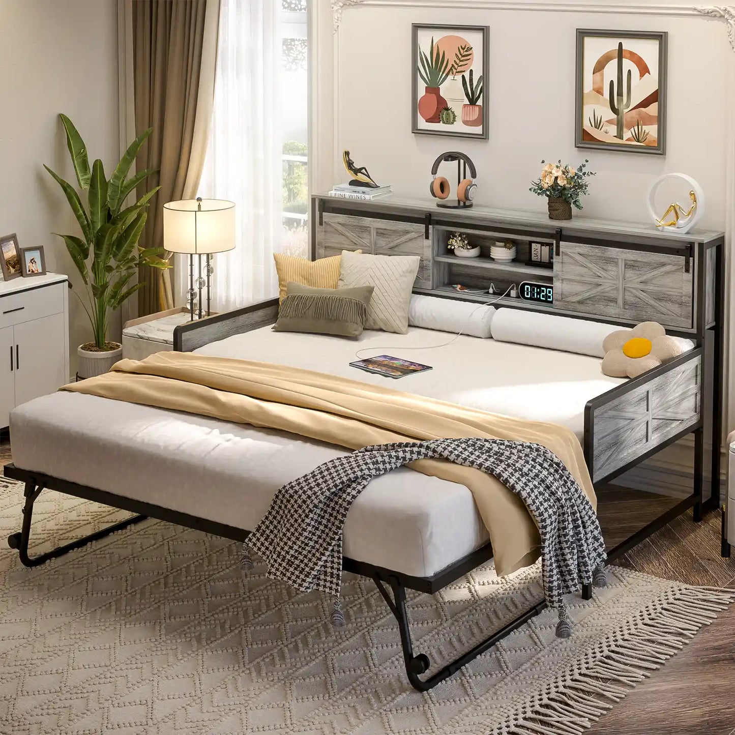 Farmhouse Twin Daybed with Pop-Up Trundle