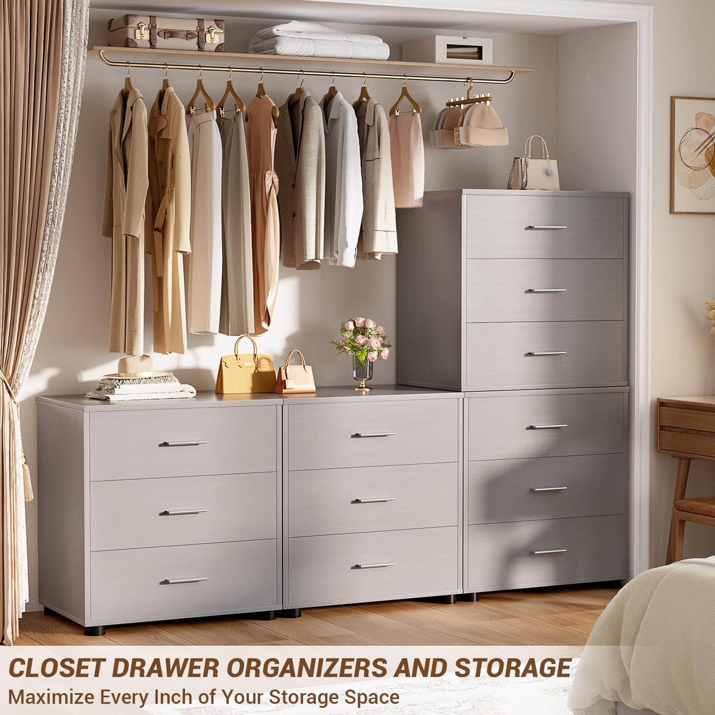 2-Pack Stackable Large Walk-in Closet Drawer System, Heavy-Duty Storage Organizer for Bedroom, Living Room & Closet