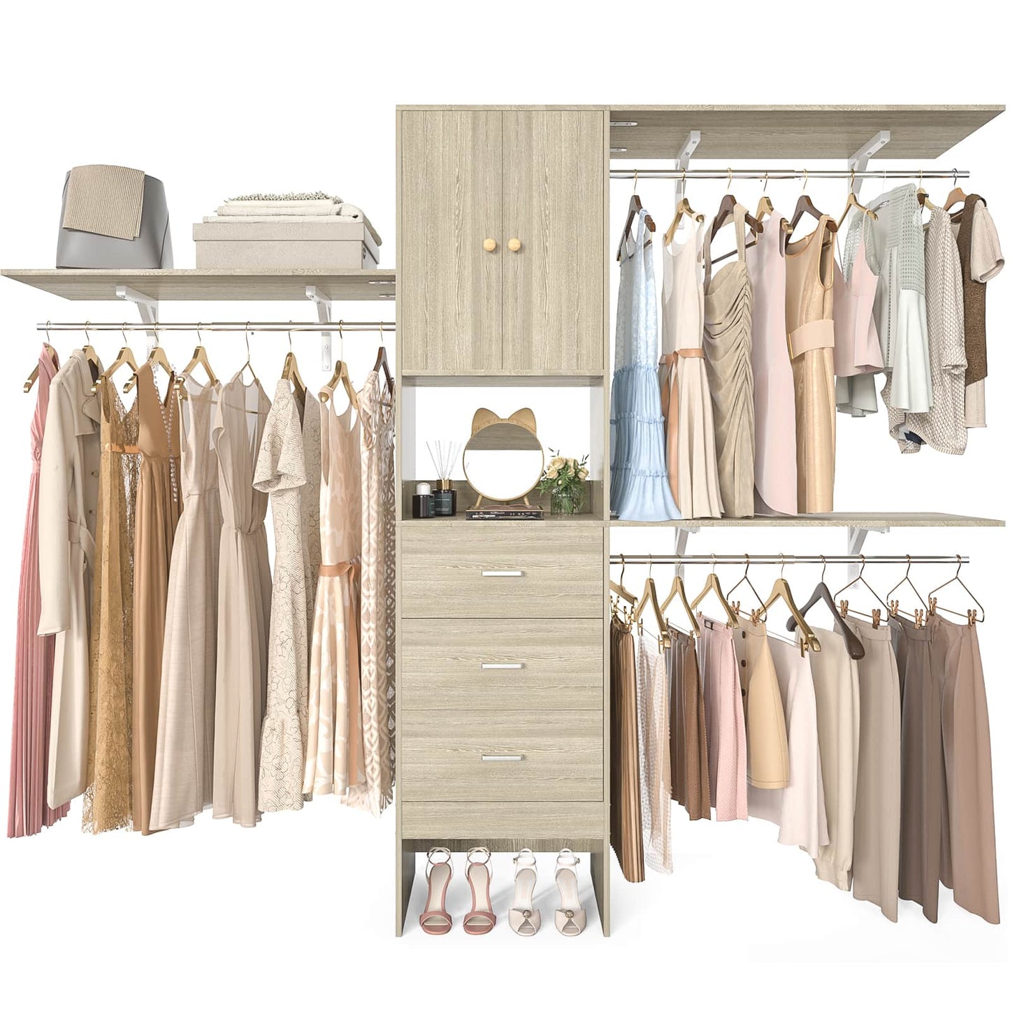 96 '' Closet Organizer System with Wood Drawers and Doors