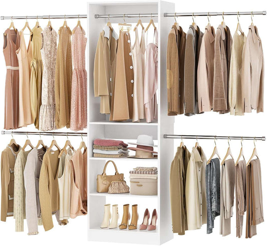 20.5-120'' W Closet Organizer System with 5 Hanging Rods, Shelving Tower