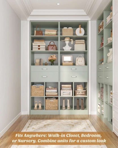 Tall Vertical Closet System, 18.9" Width Freestanding Wardrobe Storage Unit with Adjustable Shelves & Smooth-Glide Drawers