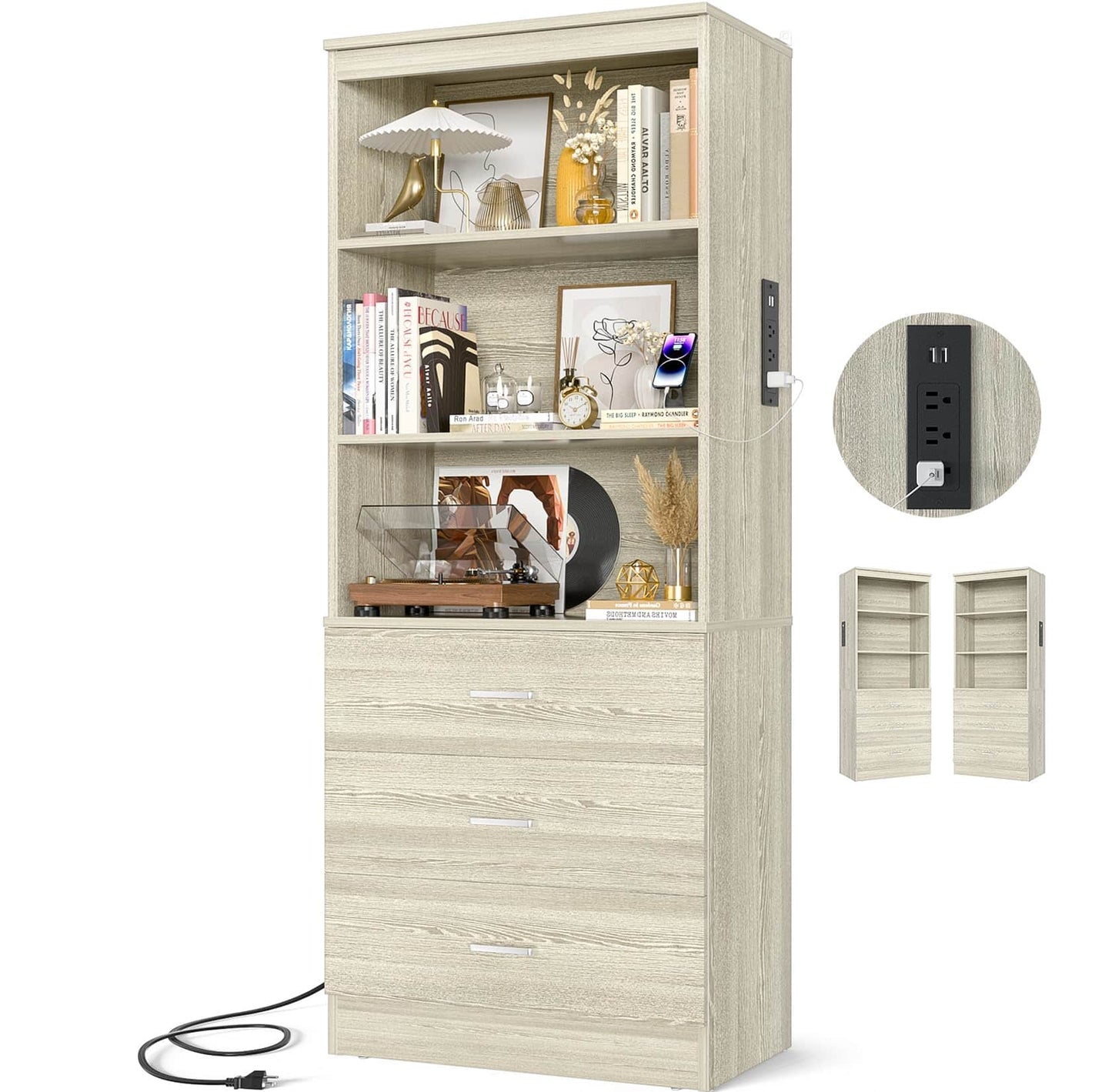 71" Tall Bookcases with 3 Large Drawers & 3 Shelves, Wooden Bookshelf for Living Room Offic