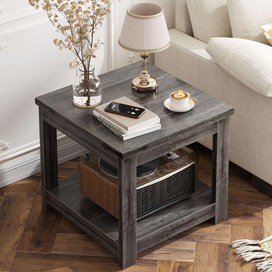 20-Inch Square Farmhouse End Table with Storage Shelf - Industrial Style for Bedroom & Living Room