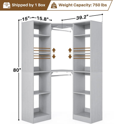 Corner Closet System with 12 Shelves, 40" Large Corner Closet Organizer System with 2 Hanging Rods