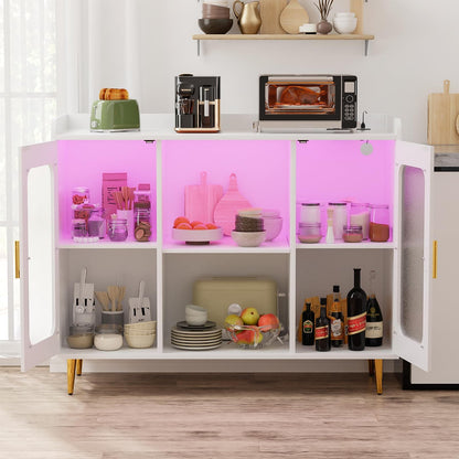 Assembled Wine Bar Cabinet with Power Outlet and LED Lights
