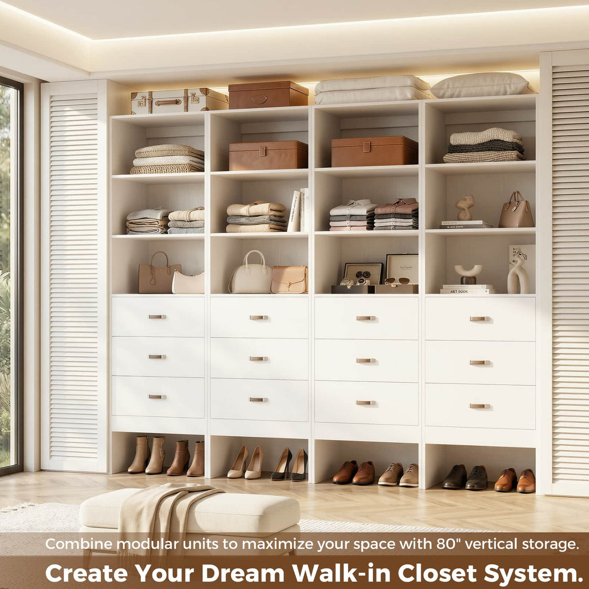 1.8FT Closet System with Leather Handles for Small Space