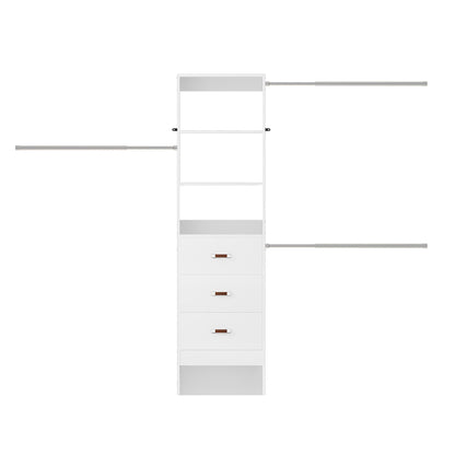 Adjustable 5-8FT Wall-Mounted Closet Organizer System with 3 Hanging Rods & 3 Wood Drawers
