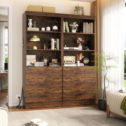 71" Tall Bookcases with 3 Large Drawers & 3 Shelves, Wooden Bookshelf for Living Room Offic