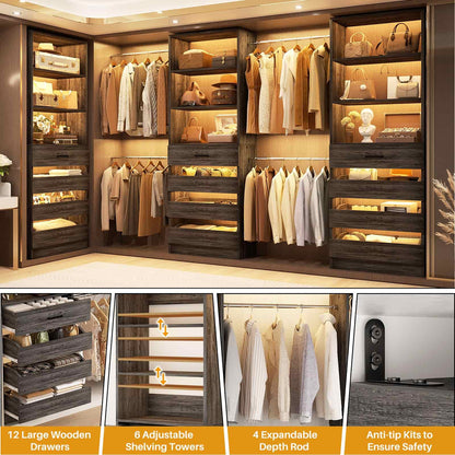 12-Drawer Customizable L-Shaped Closet System