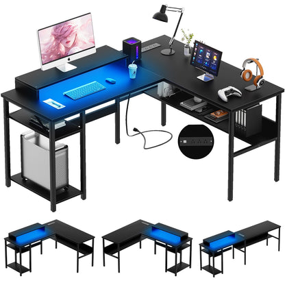 Reversible L Shaped Desk with Magic Power Outlets and USB Charging Ports