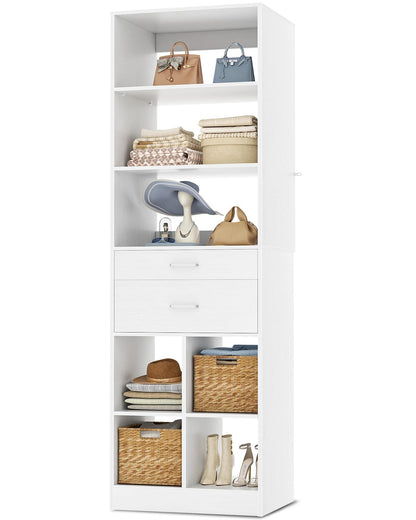 Tall Vertical Closet System, 18.9" Width Freestanding Wardrobe Storage Unit with Adjustable Shelves & Smooth-Glide Drawers