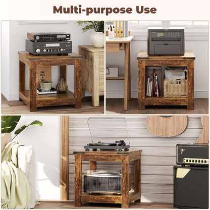 20-Inch Square Farmhouse End Table with Storage Shelf - Industrial Style for Bedroom & Living Room