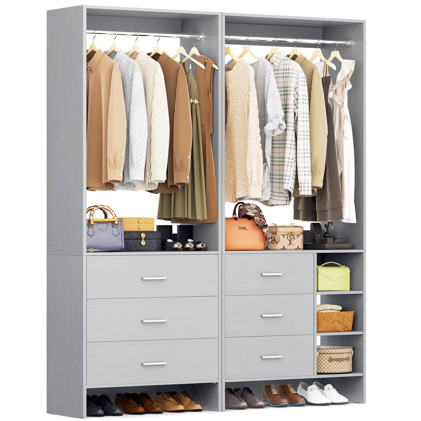 Closet System with 6 Drawers, 4.5ft Wood Closet Organizer System
