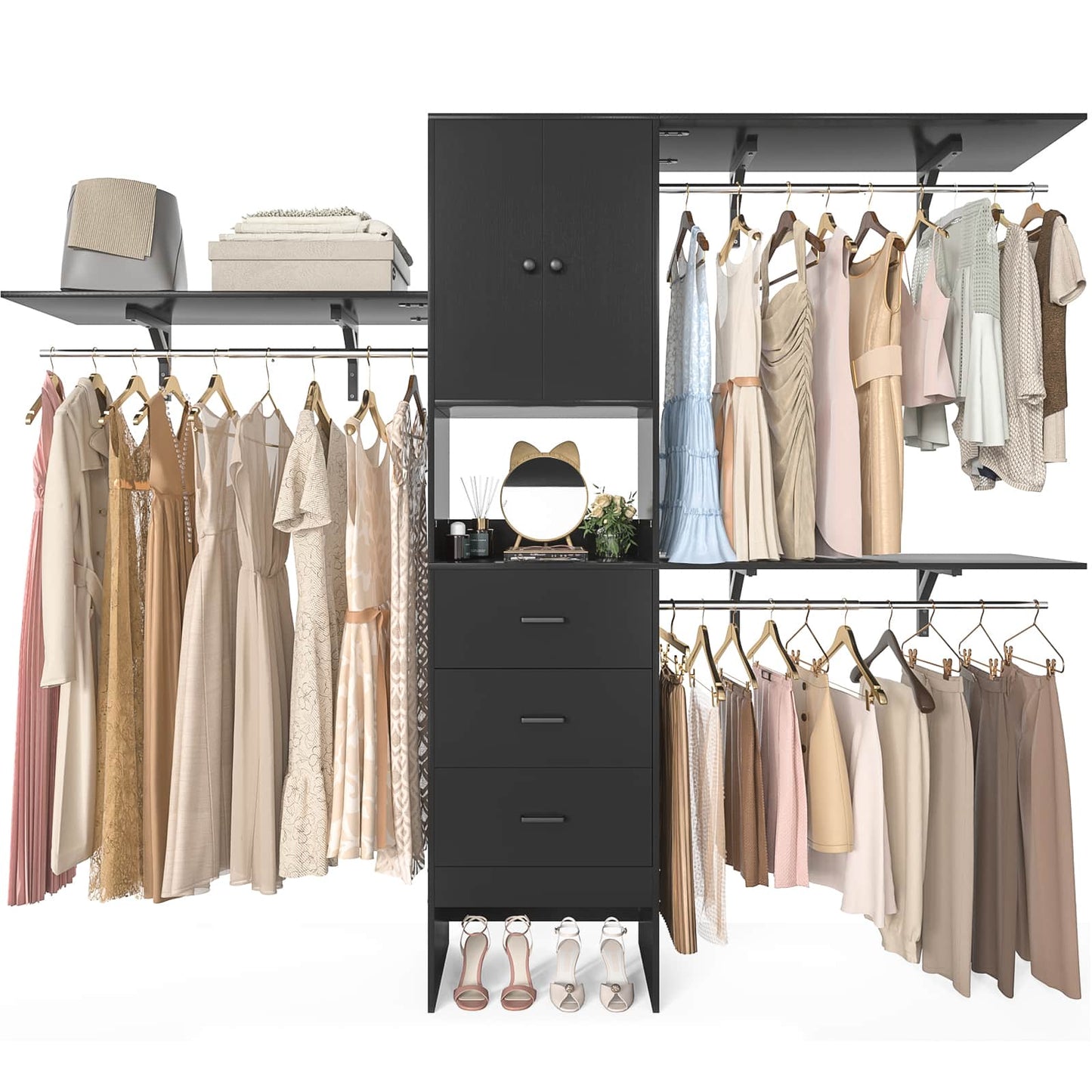 96 '' Closet Organizer System with Wood Drawers and Doors