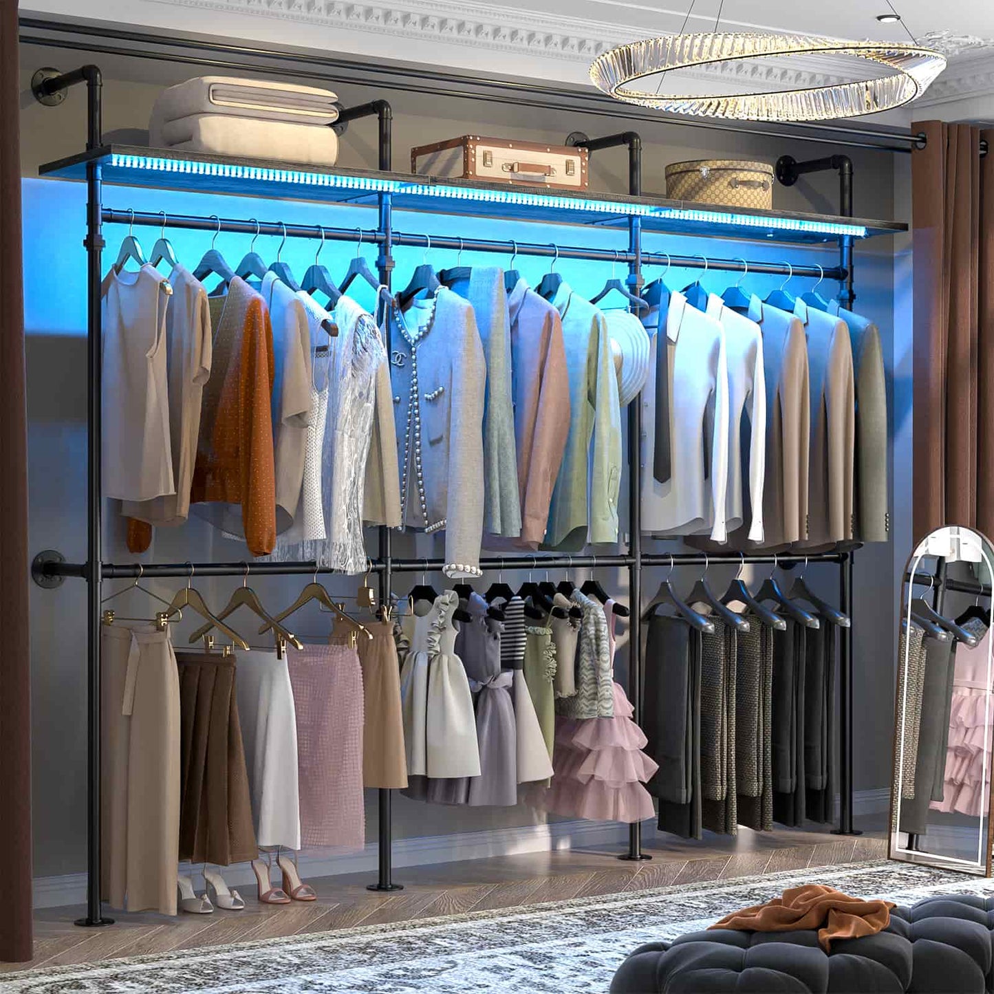 Industrial Pipe Clothing Rack, Heavy Duty Garment Rack