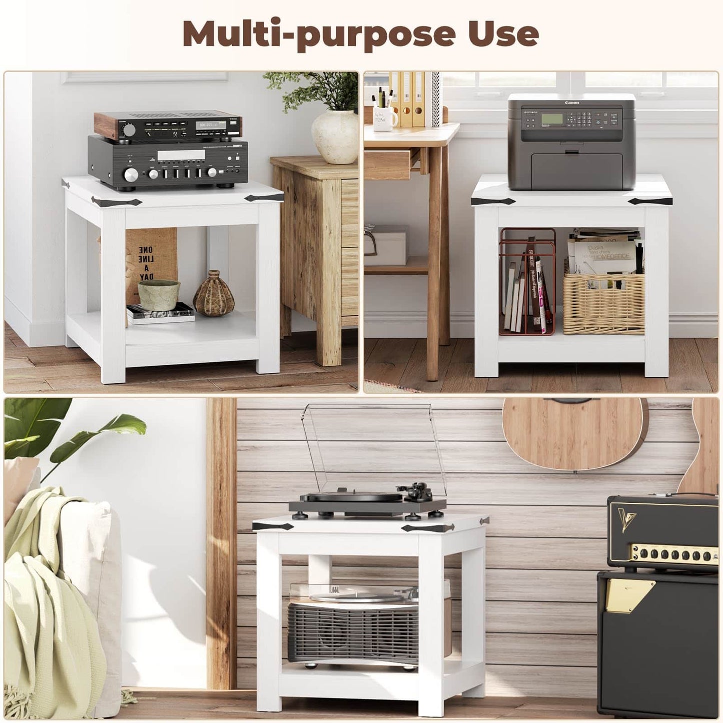 20-Inch Square Farmhouse End Table with Storage Shelf - Industrial Style for Bedroom & Living Room