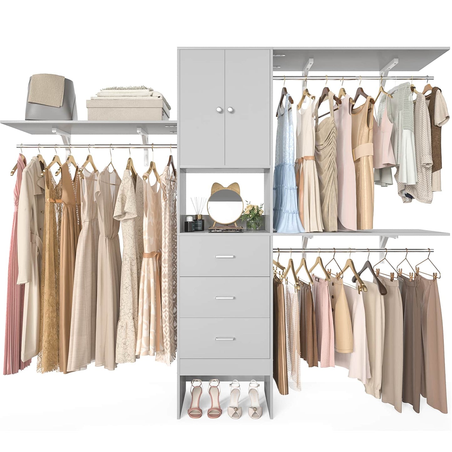 96 '' Closet Organizer System with Wood Drawers and Doors