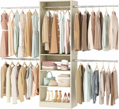 20.5-120'' W Closet Organizer System with 5 Hanging Rods, Shelving Tower
