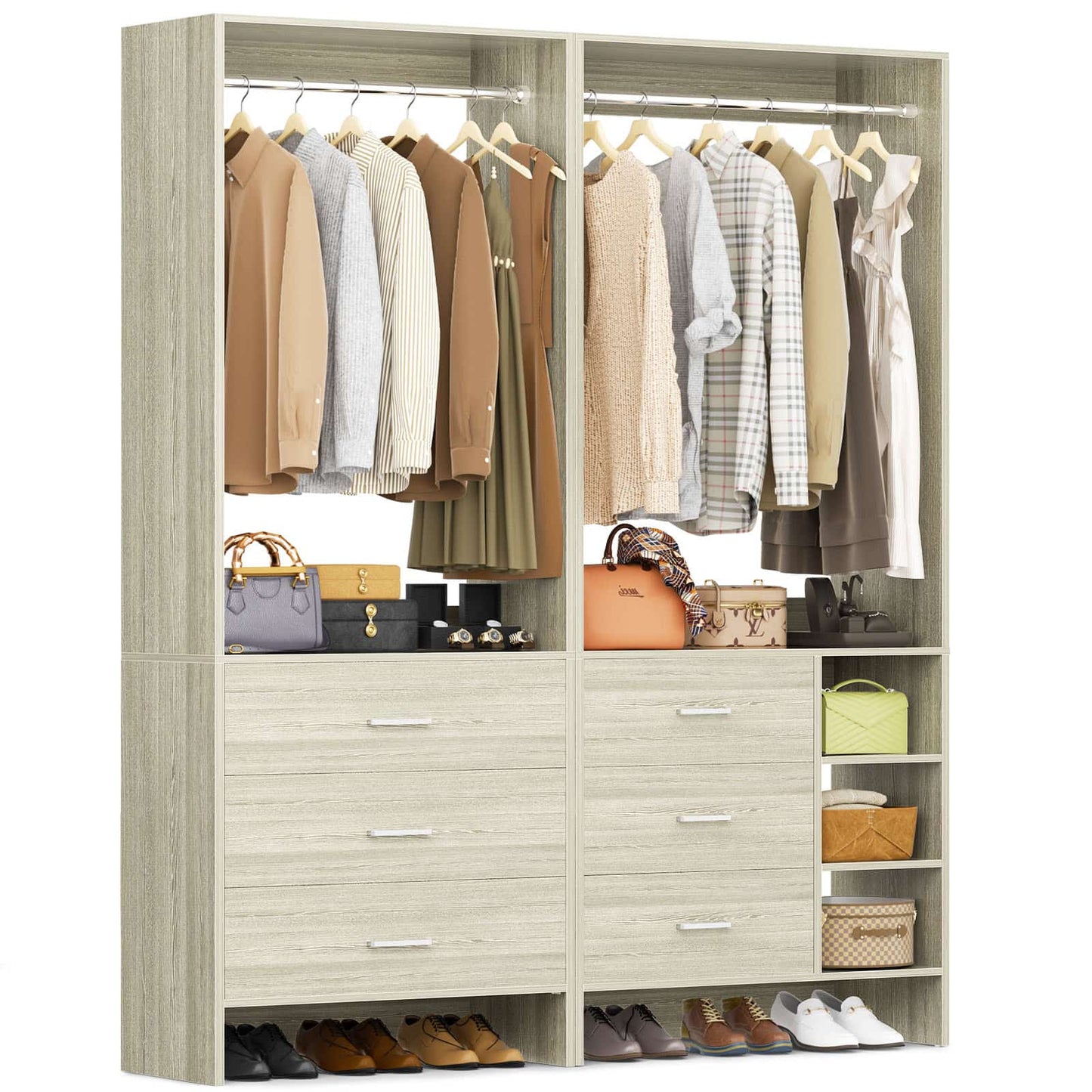 Closet System with 6 Drawers, 4.5ft Wood Closet Organizer System