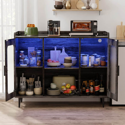 Assembled Wine Bar Cabinet with Power Outlet and LED Lights