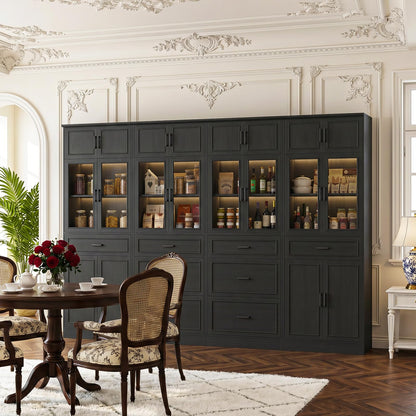 80" Tall Modular Bookshelf and Storage Cabinet Set with Glass Doors and Drawers