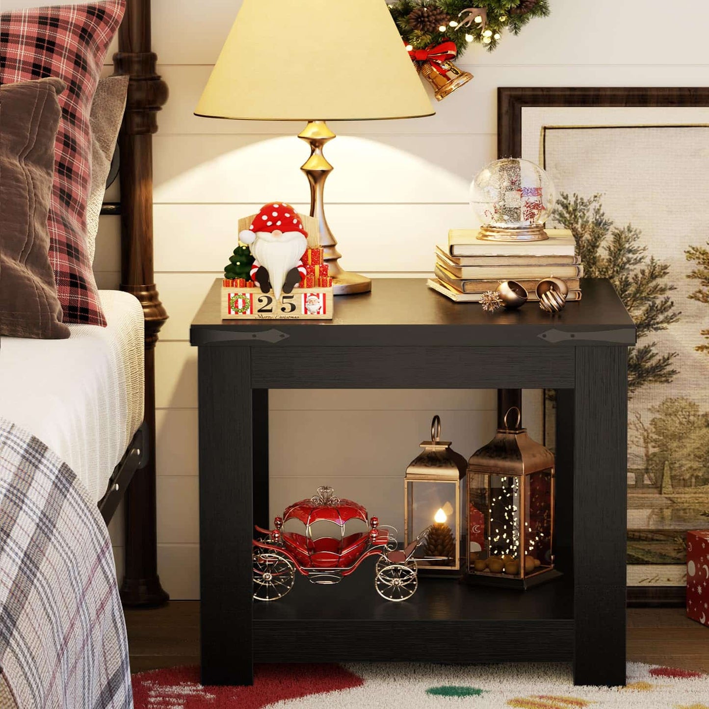 20-Inch Square Farmhouse End Table with Storage Shelf - Industrial Style for Bedroom & Living Room