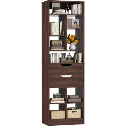 Tall Closet Organizer with 2 Drawers, 79.7" Narrow Freestanding Storage Cabinet, Space-Saving Wood Garment Organizer for Bedroom, Entryway
