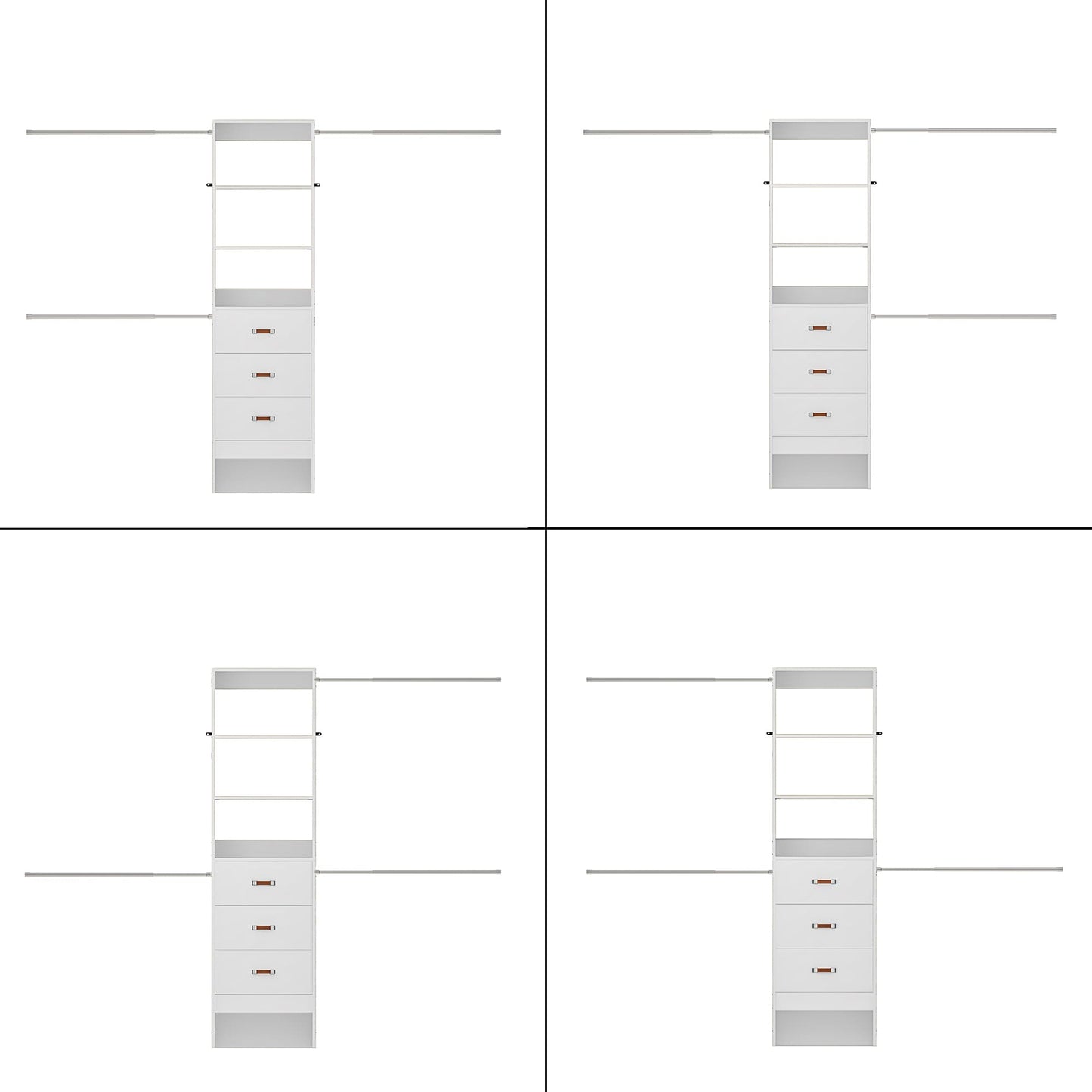 Adjustable 5-8FT Wall-Mounted Closet Organizer System with 3 Hanging Rods & 3 Wood Drawers