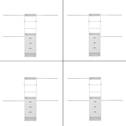 Adjustable 5-8FT Wall-Mounted Closet Organizer System with 3 Hanging Rods & 3 Wood Drawers