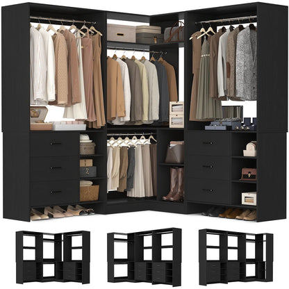 Closet System with 6 Drawers, 4 Hanging Rods & Corner Tower