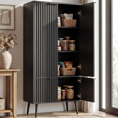 51.2" Freestanding Storage Cabinet with 4 Fluted Doors, Adjustable Shelves & Raised Legs - Wobble-Free Organizer for Bathroom, Kitchen, Living Room