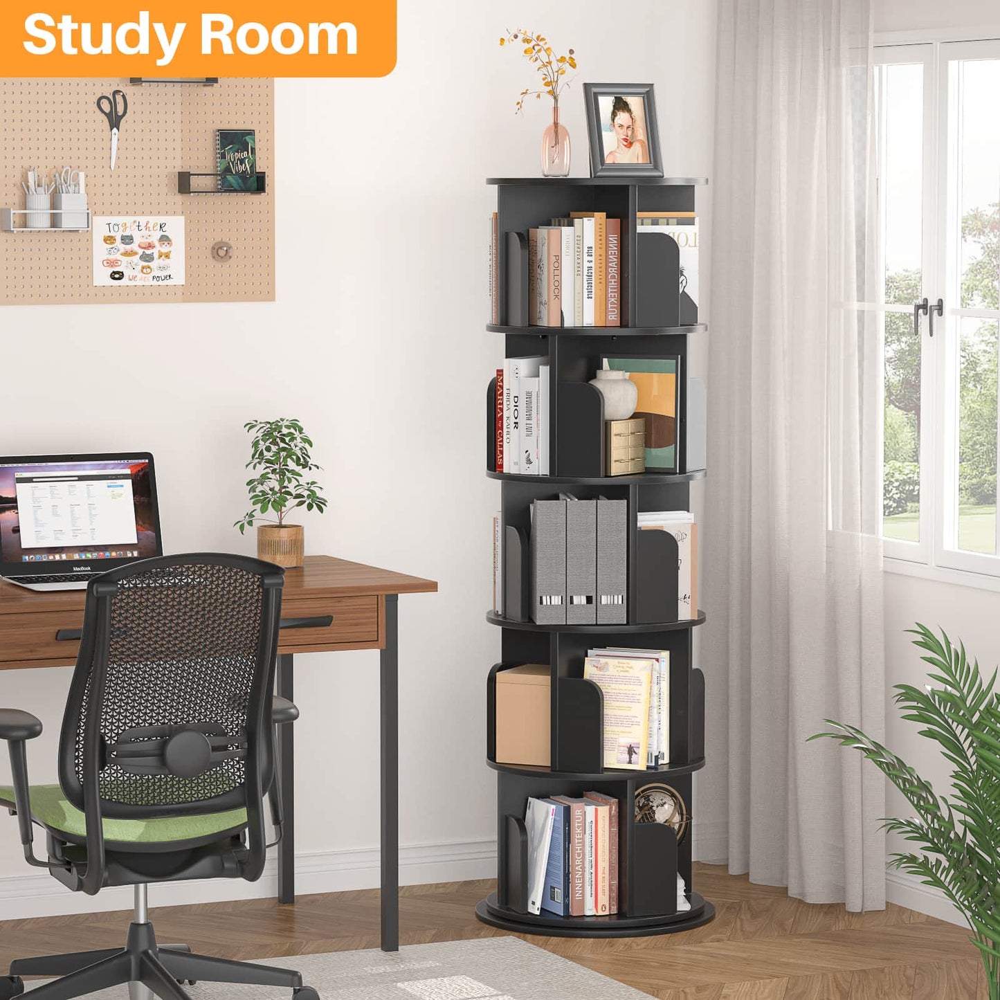 Rotating Bookshelf, 360 Display Wood Spinning Bookshelf Tower
