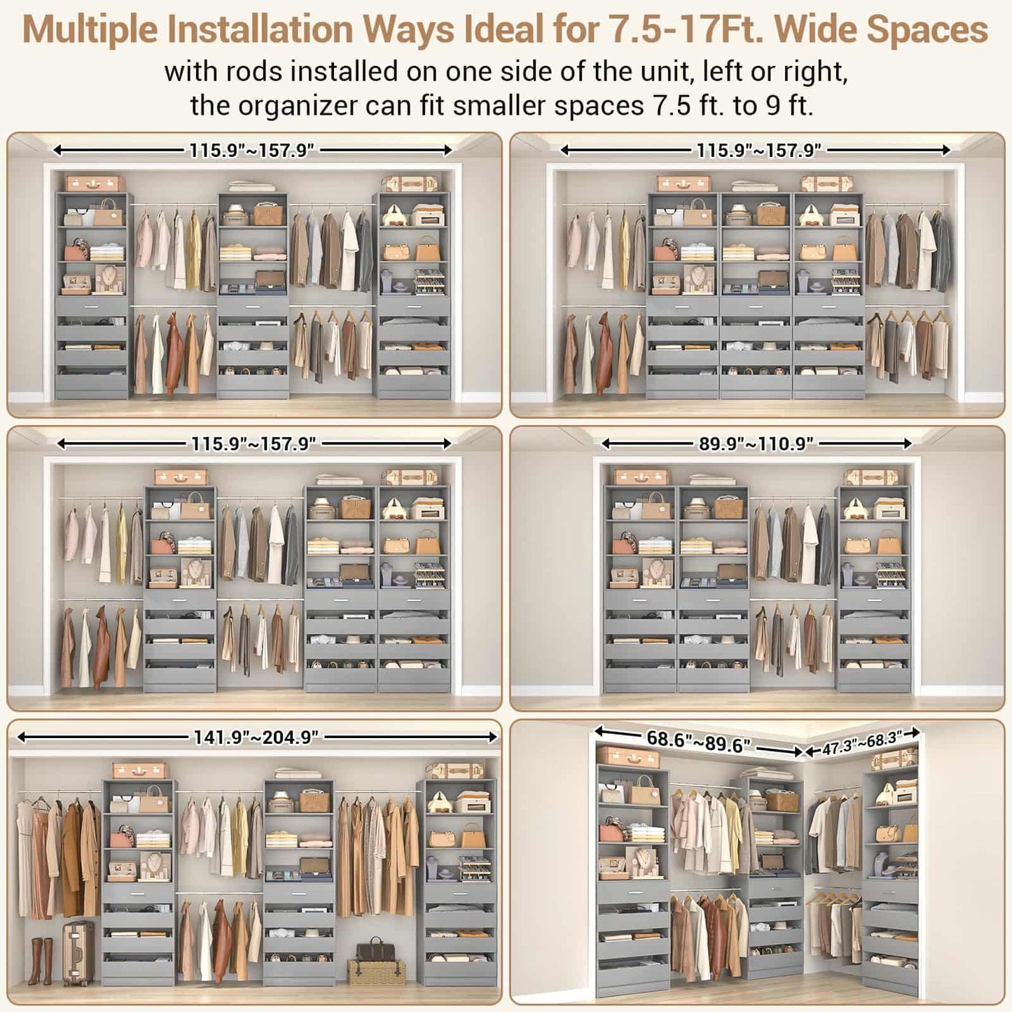 12-Drawer Customizable L-Shaped Closet System
