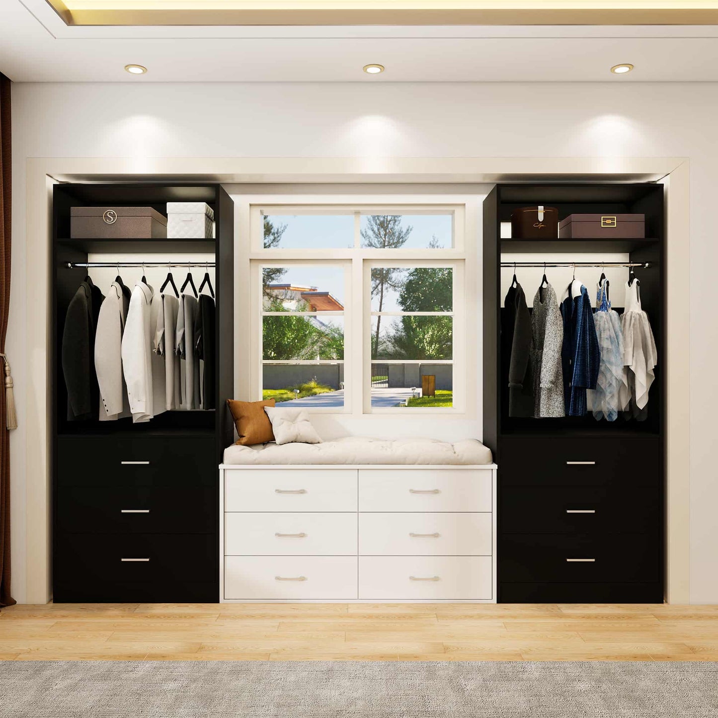 4FT (48 Inch) Closet Organizer System,Set of 2 - 6 Wood Drawers, 2 Hanging Rods & 2 Shelves
