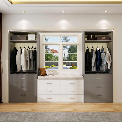 4FT (48 Inch) Closet Organizer System,Set of 2 - 6 Wood Drawers, 2 Hanging Rods & 2 Shelves