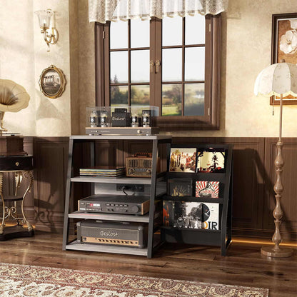 4-Tier Media Stand with Vinyl Storage, Power Outlets & LED Lights