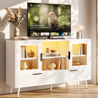RGB LED TV Stand with Power Outlet, 45" Entertainment Center with 8 Storage Drawers & Cabinets, Vanity Storage Cabinet ,Media Console Fits 30"-55" TVs for Living Room Bedroom